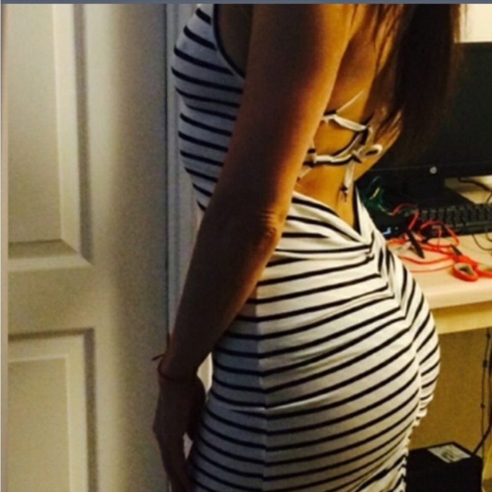 NEW BLACK & WHITE STRIPED HALTER MAXI DRESS - Picture 2 of 7